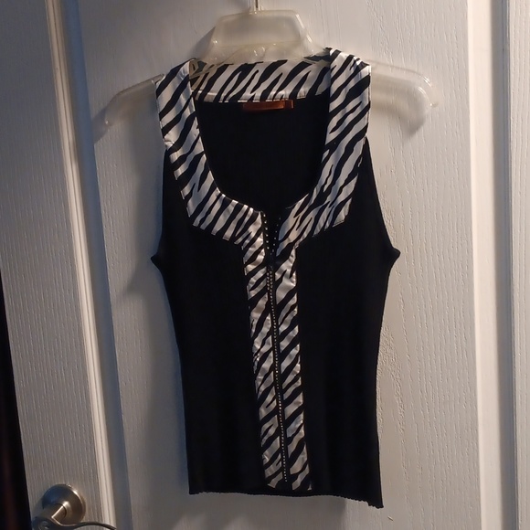Belldini Black and White Zebra Blouse, Party, Bling - Picture 4 of 5